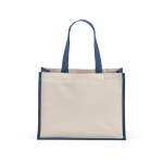 Recycled cotton and jute shopping bag with long handles 300 g/m² navy-blue colour rear view