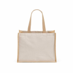 Recycled cotton and jute shopping bag with long handles 300 g/m² natural colour rear view