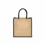 Laminated jute shopping bag with cotton handles 16 L black colour rear view
