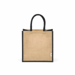 Laminated jute shopping bag with cotton handles 16 L black colour front view