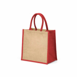 Laminated jute shopping bag with cotton handles 16 L red colour second view