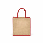 Laminated jute shopping bag with cotton handles 16 L red colour rear view