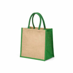 Laminated jute shopping bag with cotton handles 16 L green colour second view