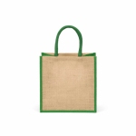 Laminated jute shopping bag with cotton handles 16 L green colour rear view