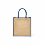 Laminated jute shopping bag with cotton handles 16 L navy-blue colour rear view