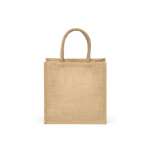 Laminated jute shopping bag with cotton handles 16 L natural colour rear view