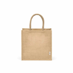 Laminated jute shopping bag with cotton handles 16 L natural colour front view