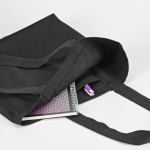 Eco shopping bag with inner pocket and long handles 220 g/m² black colour detail view