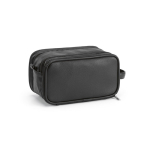 Hanging recycled synthetic leather toiletry bag with hook and three compartments black colour second view