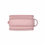 Hanging recycled synthetic leather toiletry bag with hook and three compartments pink colour third view
