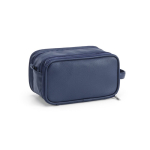 Hanging recycled synthetic leather toiletry bag with hook and three compartments navy-blue colour second view