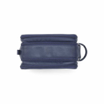 Hanging recycled synthetic leather toiletry bag with hook and three compartments navy-blue colour third view