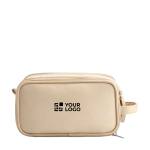Hanging recycled synthetic leather toiletry bag with hook and three compartments main view