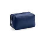 Geometric recycled faux leather toiletry bag with recycled lining navy-blue colour front view