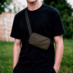 Water-resistant recycled nylon waist bag with rear pocket 1.5 L dark green colour ambient view