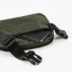 Water-resistant recycled nylon waist bag with rear pocket 1.5 L dark green colour detail view
