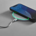Magnetic wireless charger made from recycled plastic with USB-C and 15W white colour detail view