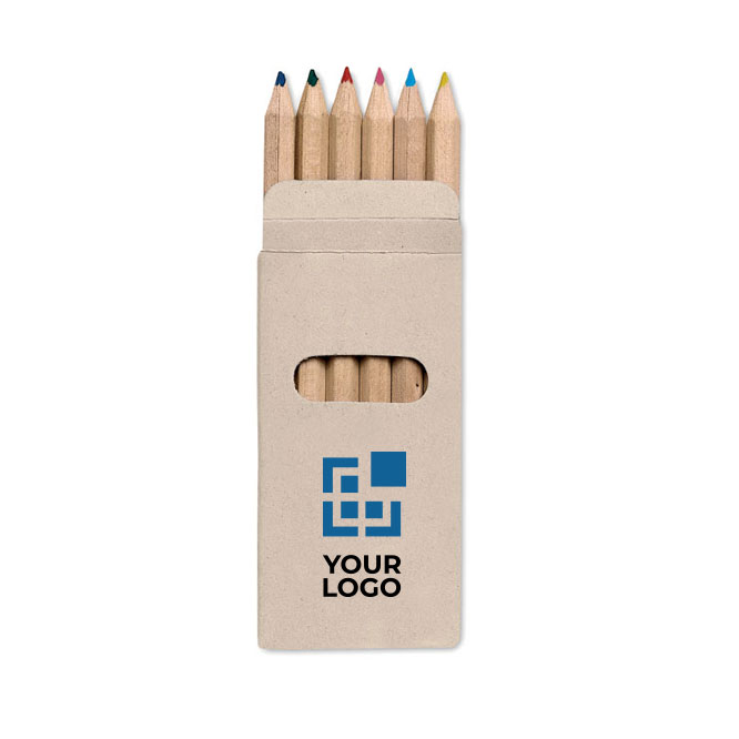 Printable box of 6 coloured pencils, Essential multicolour colour view with print area
