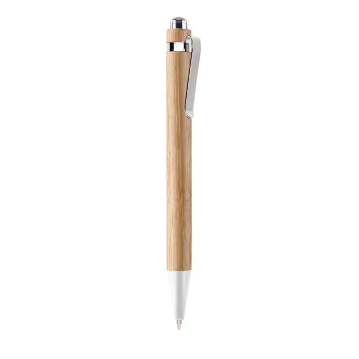 Classic pen with wooden case, chrome detail and blue ink view with print area