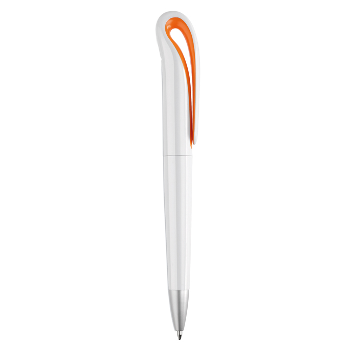 Pen with a curved clip made of ABS with blue ink view with print area
