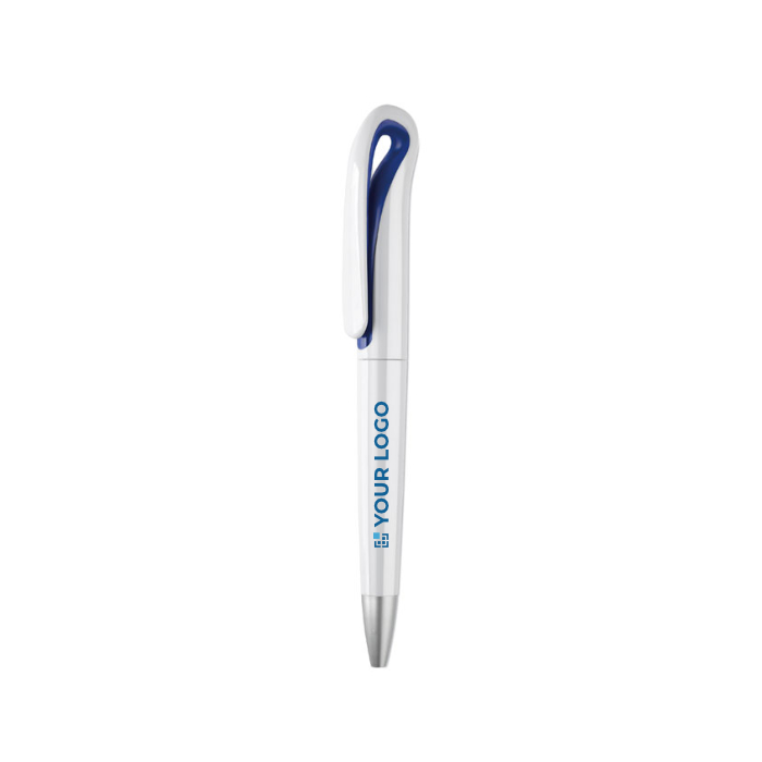 Pen with a curved clip made of ABS with blue ink view with print area