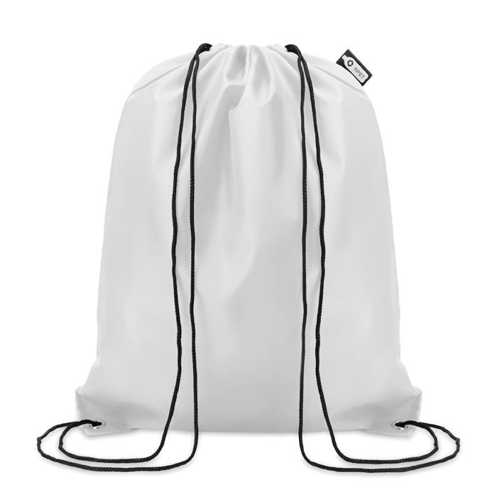 Drawstring bag made from recycled bottle plastic for sustainability blue colour view with print area