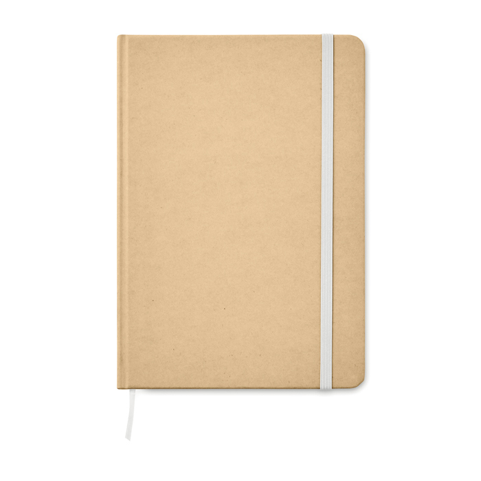 A5 notebook, recycled paper, cardboard cover view with print area
