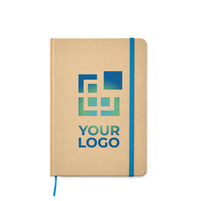 A5 notebook, recycled paper, cardboard cover view with print area