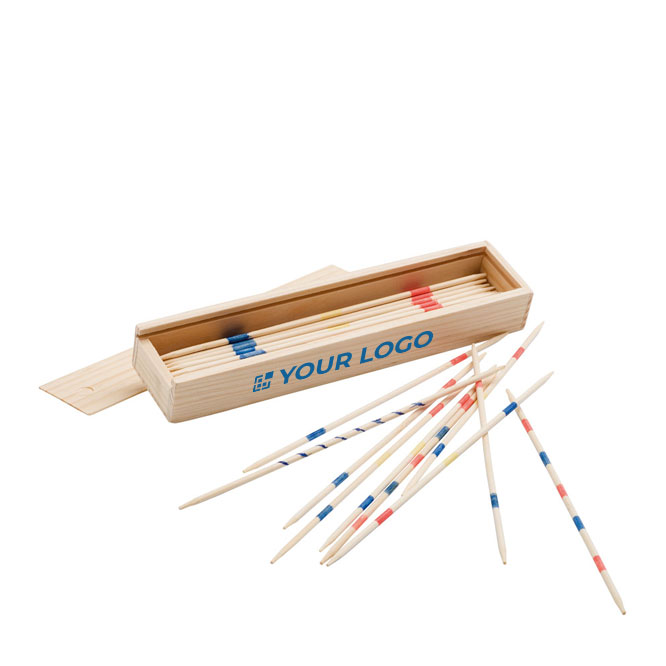 Wooden Mikado game in a wooden box main view
