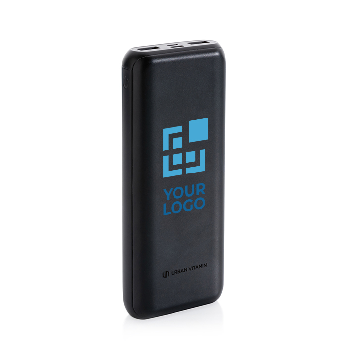 Long-lasting power bank with fast charge, 20,000 mAh black colour printing view