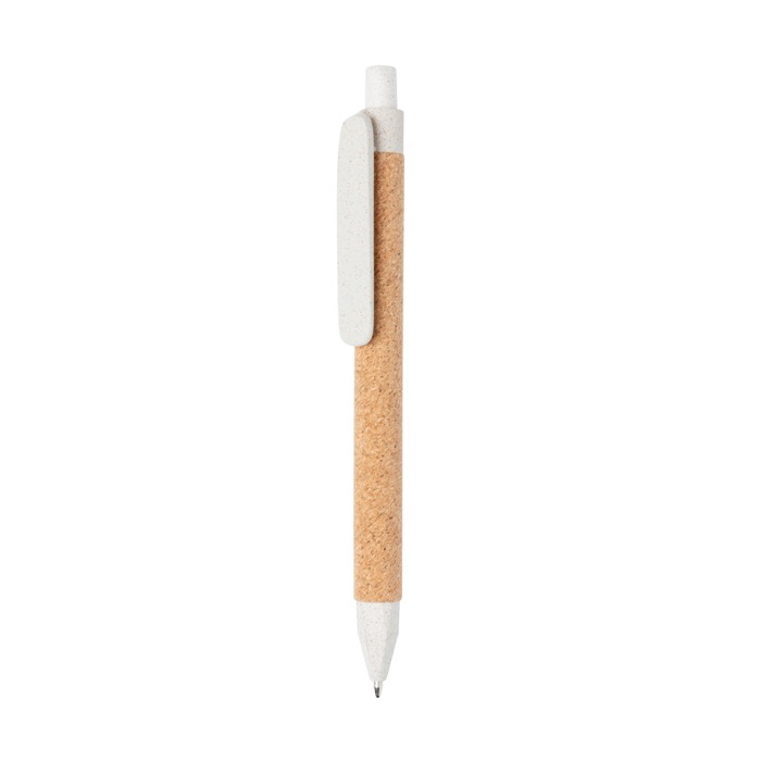 Straw fibre long-lasting eco pen, blue ink printing view