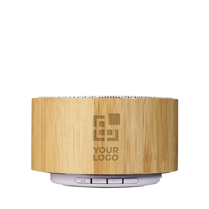 Round Bluetooth speaker made of bamboo main view