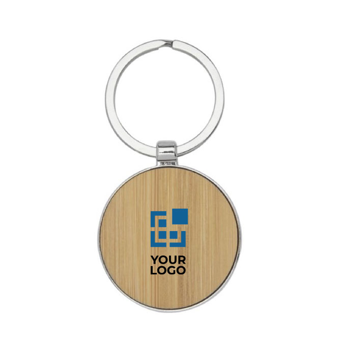 Round keyring made of zinc and bamboo main view