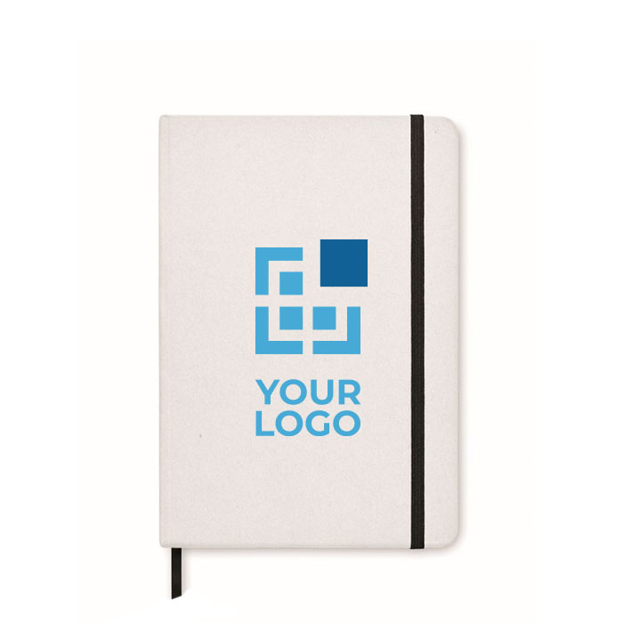 Notebook with cover, recycled cardboard and stone paper, A5 white colour view with print area