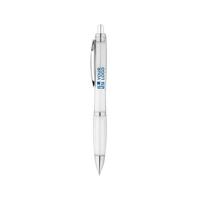 Recycled plastic ballpoint pen with blue ink for trade fairs main view
