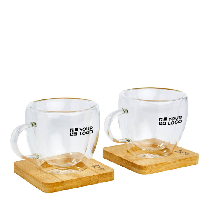 Set of 2 espresso glasses with bamboo coasters, 100ml main view