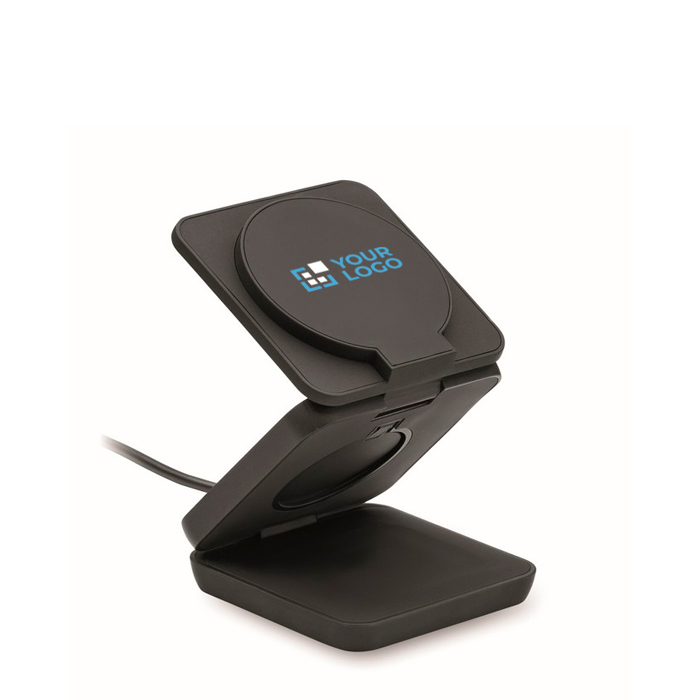 3-in-1 foldable magnetic ABS charger, also serves as a stand black colour view with print area