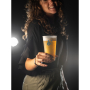Woman holding a printable BPA-free plastic cups, 500 ml
