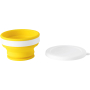 Collapsible silicone travel mug in colour yellow with lid