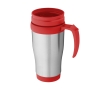 Cheap insulated steel mug with plastic interior, 400 ml colour red