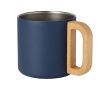 Recycled steel insulated mug with wooden handle, 360 ml colour dark blue