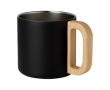 Recycled steel insulated mug with wooden handle, 360 ml colour black