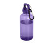 Transparent recycled plastic bottle with carabiner, 400 ml colour violet