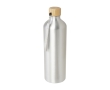 Large recycled aluminium bottle with bamboo lid and strap, 1 L colour silver