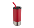Insulated tumbler with steel straw and silicone tip 480ml colour red