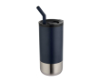 Insulated tumbler with steel straw and silicone tip 480ml colour navy-blue