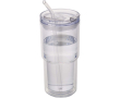 Double-wall tumbler with twist lid and integrated straw 480ml colour transparent