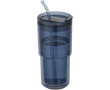 Double-wall tumbler with twist lid and integrated straw 480ml colour navy-blue