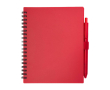 Recycled plastic notebook, pen holder, blue ink colour red