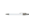 Ballpoint pen with stylus tip and rotating spinner, blue ink colour white
